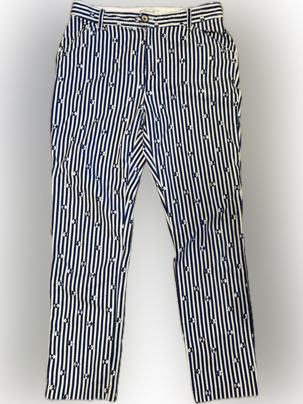 Anthropologie Navy Blue and White Striped Pants